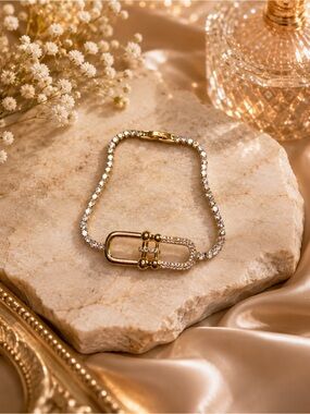 Gold Pavé Paperclip Tennis Bracelet | Stainless Steel Bracelet